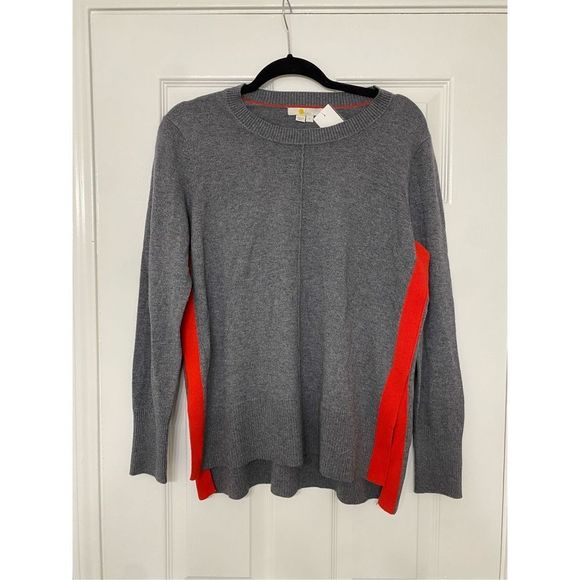 BodenโWool/Cotton Blend Gray Red Stripe Sweater, Size Medium - Picture 3 of 12